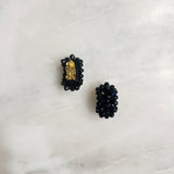 Vintage Black Glass Cluster Clip-On Earrings