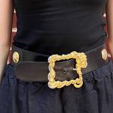 Escada Black Leather Belt with Jumbo Buckle and Studs