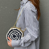 Vintage Navy and White 1960s Crochet Italian Purse with Gold Chain