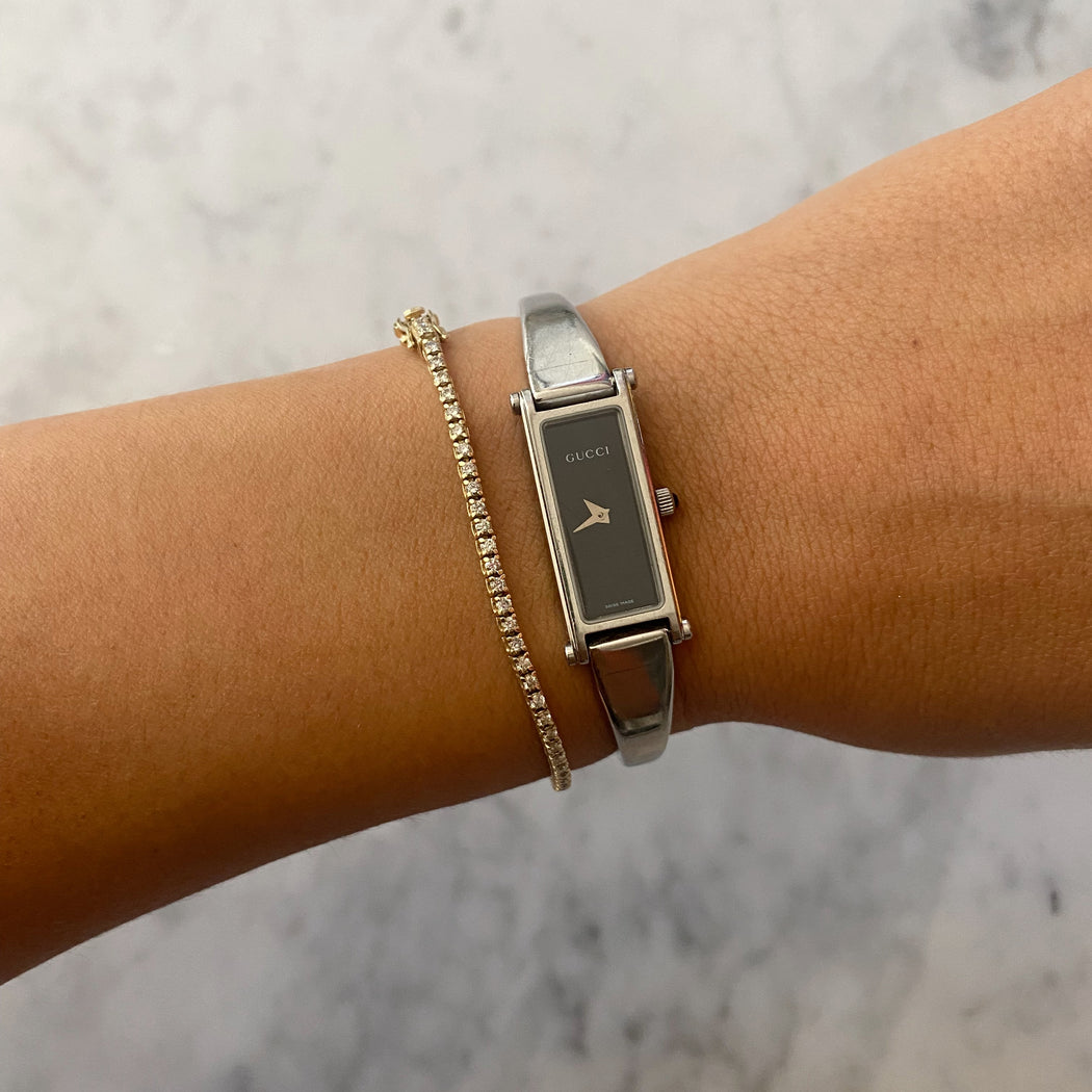 Vintage Silver Rectangular Face Gucci Watch — Tarin Thomas