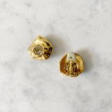 Vintage Abstract Round Gold W/ Gemstone Clip On Earrings